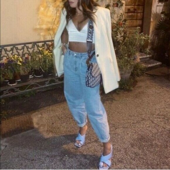 ZARA PADDED HEELED BLUE SHEEP LEATHER SANDALS - Picture 16 of 16